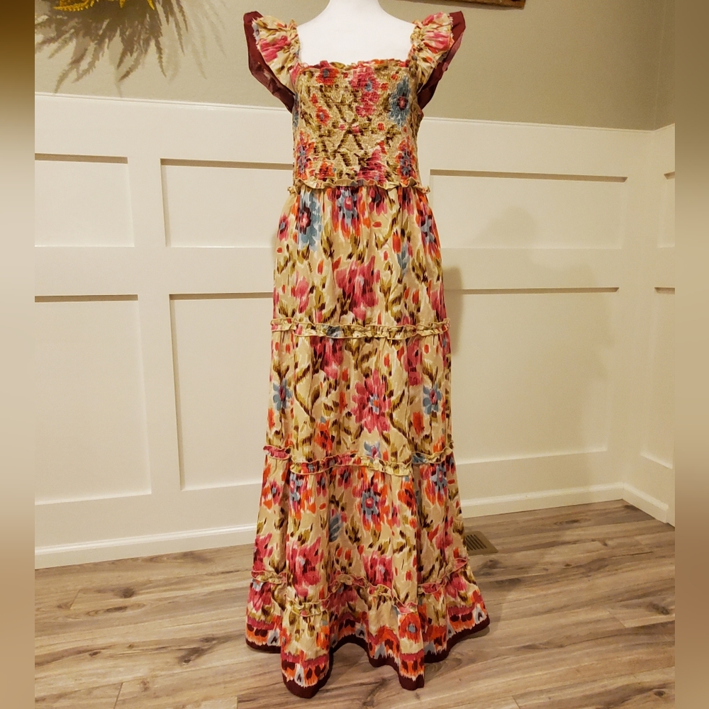 House of Harlow 1960 Maxi Dress,Pockets, Cotton, Khaki Pink Floral, Large, NWT - Picture 3 of 15